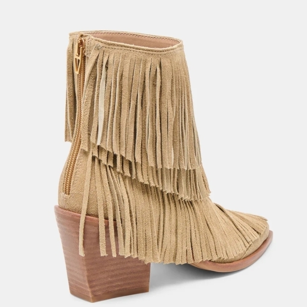 🤎🔹️Dolce Vita 🔹️Dark Taupe Suede TOREY Western  Fringe Ankle Booties - Picture 4 of 11